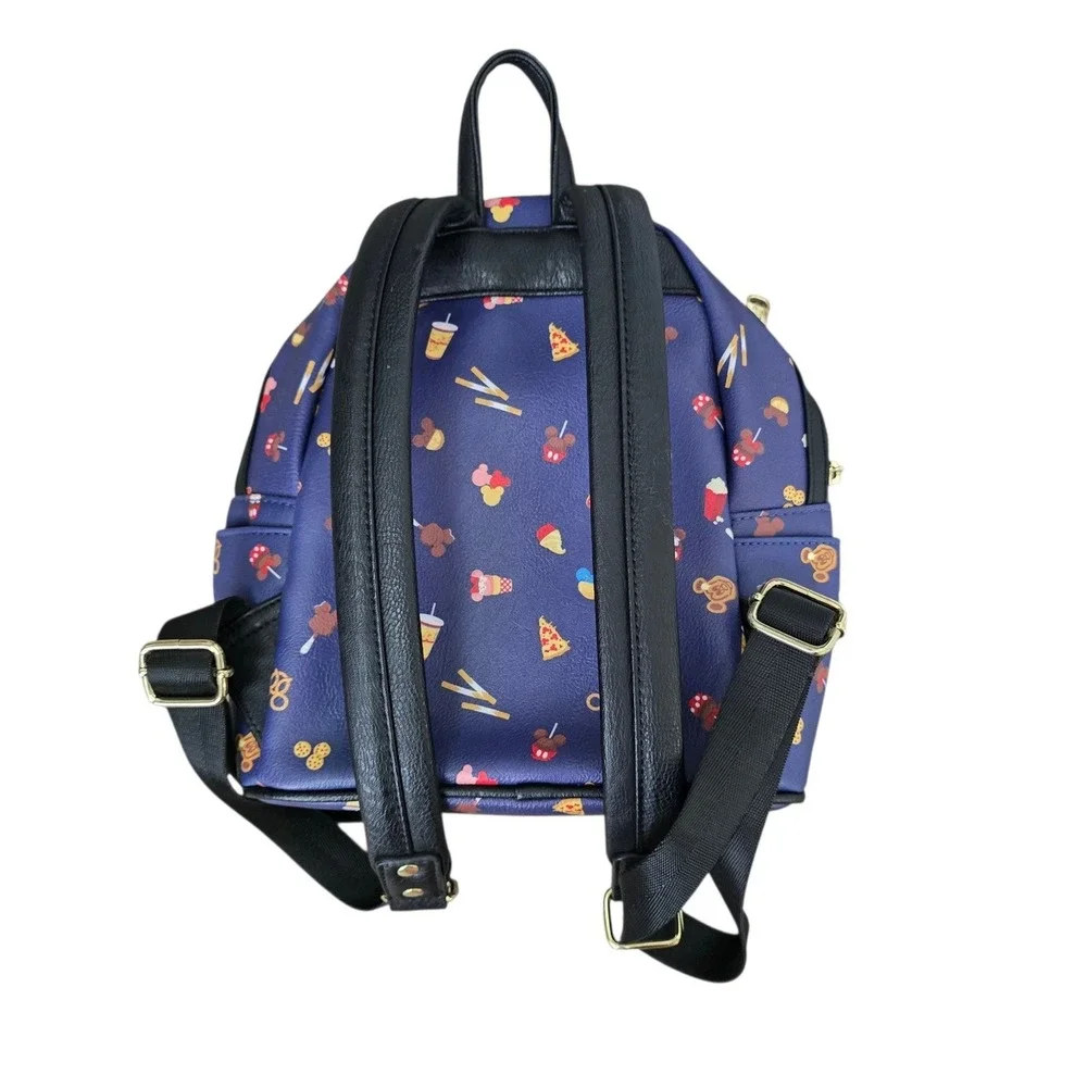 Disney Parks Loungefly Mini Backpack Navy Blue Park Snacks Mickey Food Print